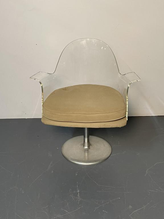Lucite Swivel Arm Chair With Chrome Base: Lucite Swivel Arm Chair With Chrome Base