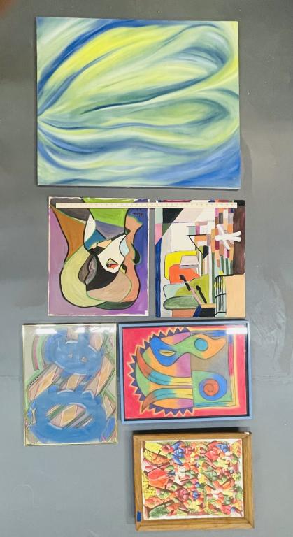 A group of six, modern abstract paintings. (1 of 3)