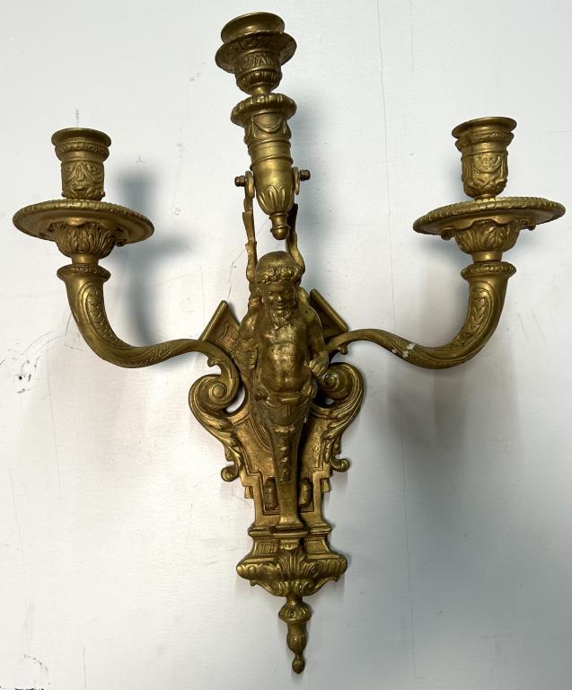 Bronze Candelabra: Bronze Candelabra. Height 19.5 Inches, Width 14 Inches, Depth 6 Inches.