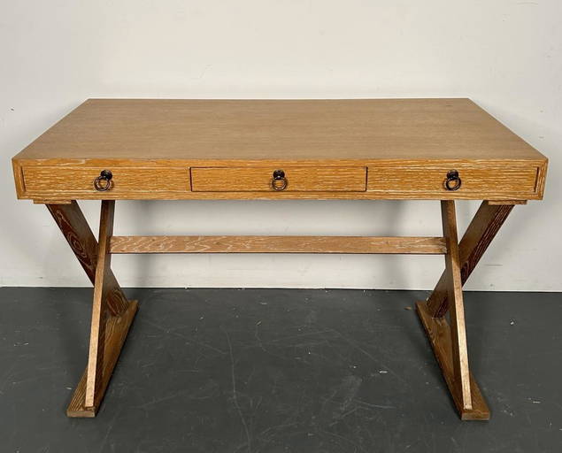 Mid Century Modern Ceruse Oak Finish Writing Desk
