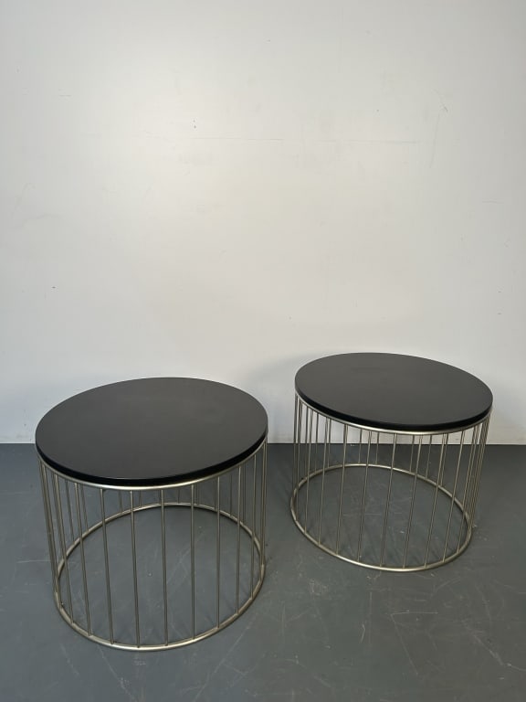 Pair of Black Marble Top Metal Base Accent Tables (1 of 12)