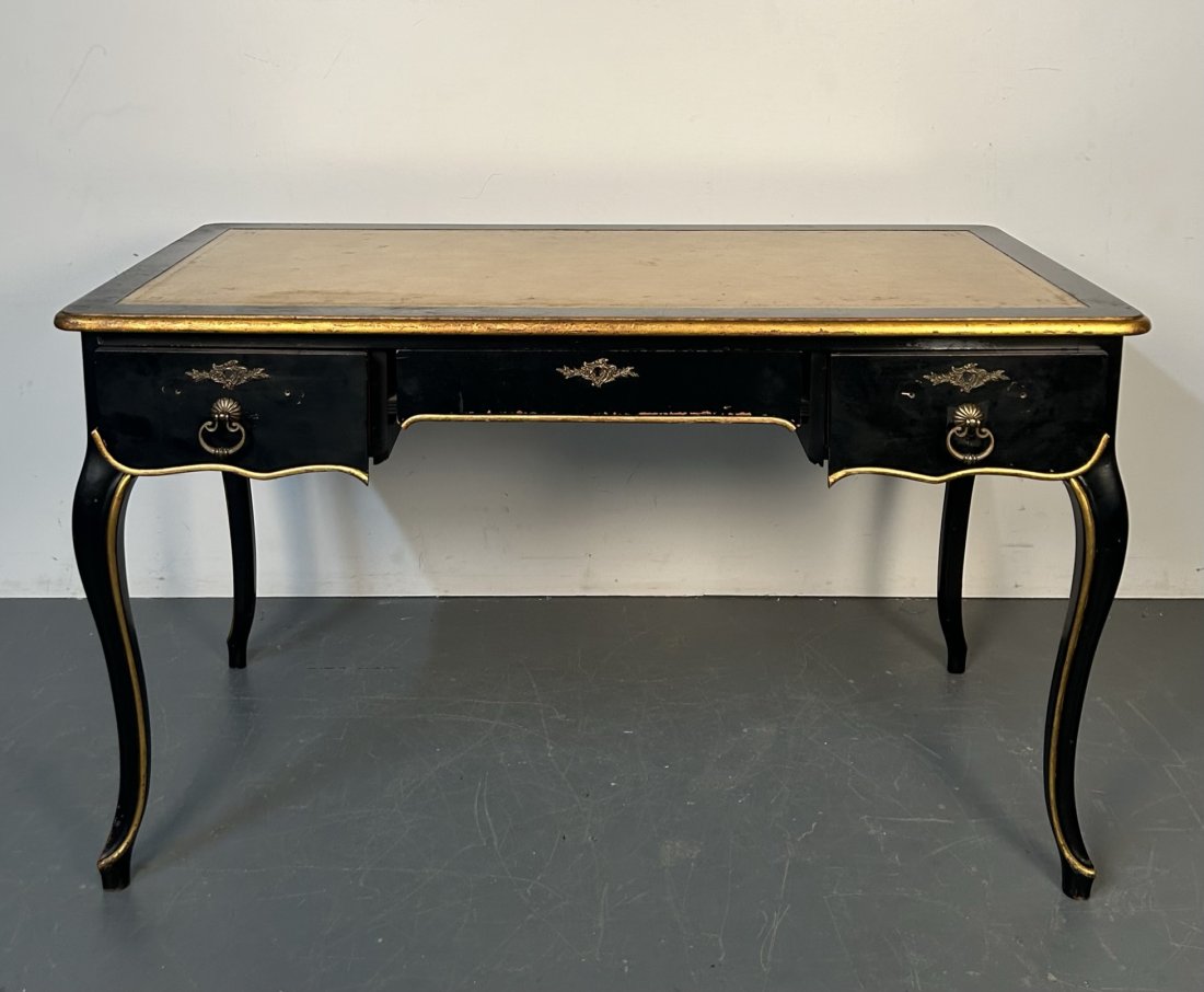 Black Baker Furniture Leather Top Desk with Gilt Detailing (1 of 14)