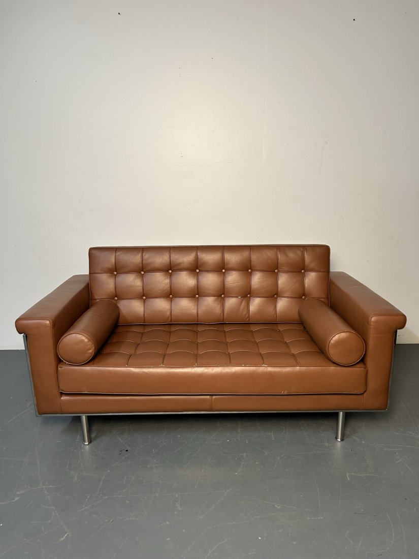 Mid-Century Modern Brown Tufted Leather Sofa (1 of 13)