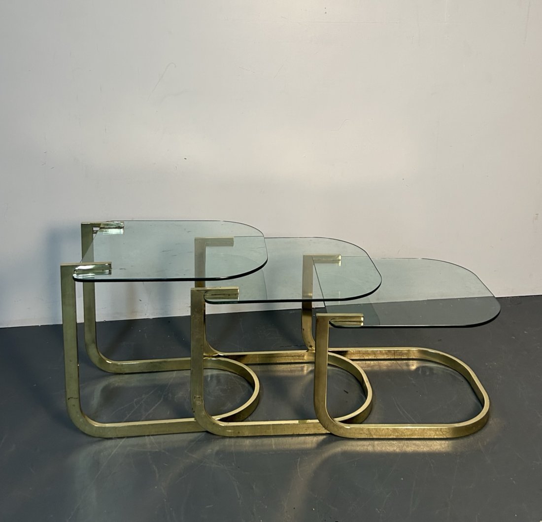 Set of Three Nesting Glass Coffee Tables: Height 22 Inches, Width 20 Inches, Depth 23 Inches