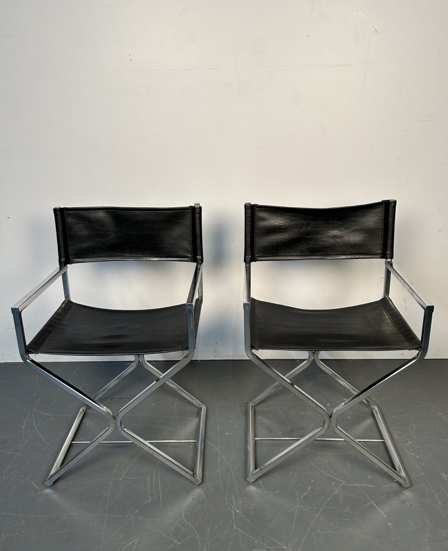 Pair of Black Leather and Chrome Directors Chairs (1 of 11)