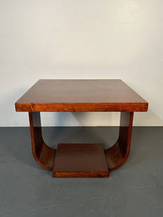 Burr Walnut Art Deco Table: Burr Walnut Art Deco Table. Height 27.5 Inches, Depth 32 Inches, Width 32 Inches.