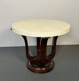 Shagreen Top End Table with Art Deco Base: Shagreen Top End Table with Art Deco Base. End table, side table or accent table. Height 20.5 Inches x Diameter 26 Inches.