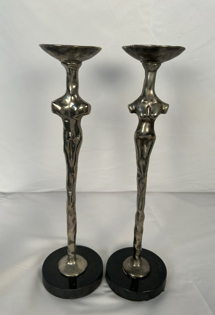 Michael Aram, Signed "Adam & Eve" Silverplate Giacometti Style Candlesticks. (1 of 10)