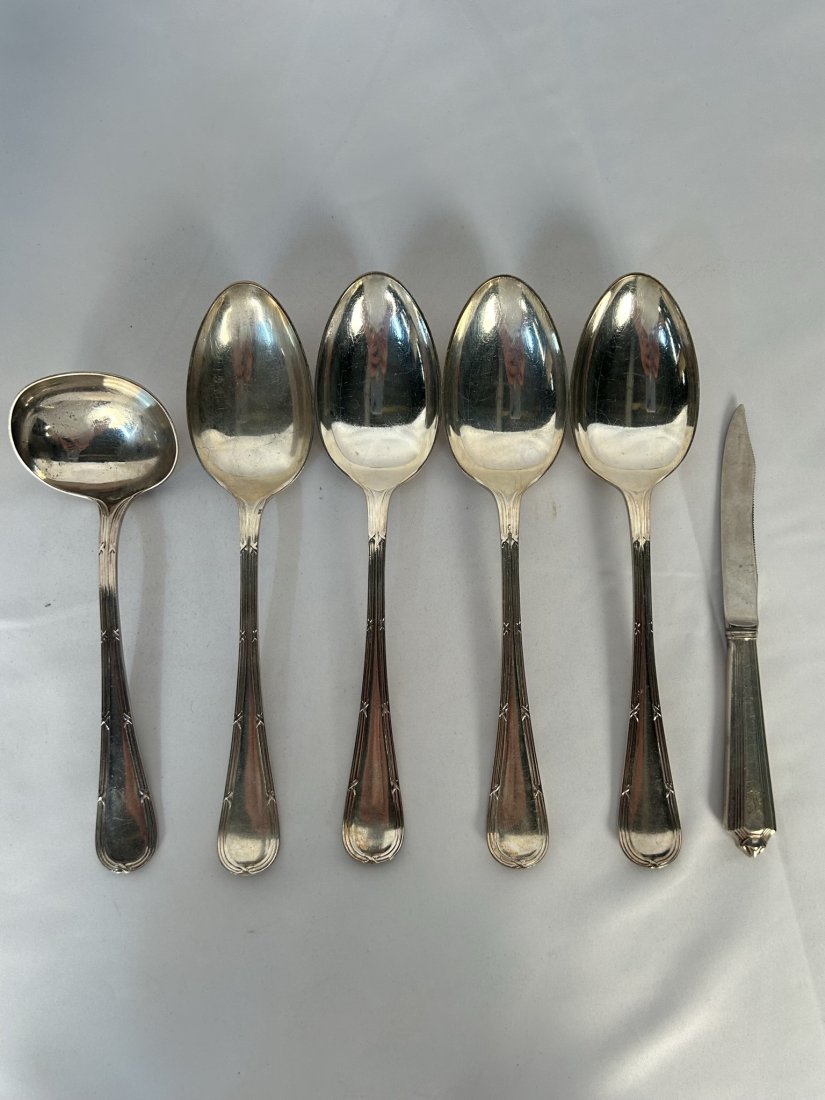 Collection of Silver Plated Antique Serveware: Collection of Silver Plated Antique Serveware. Largest serving spoon 9 Inches.