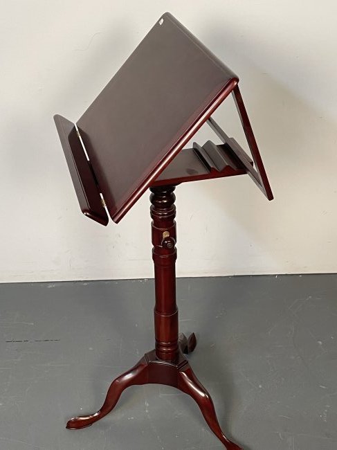 Mahogany Adjustable Lectern with Tripod Base.: Mahogany Adjustable Lectern with Tripod Base. Height 30 Inches Closed flat, Depth 15 Inches, Width 18.5 Inches.