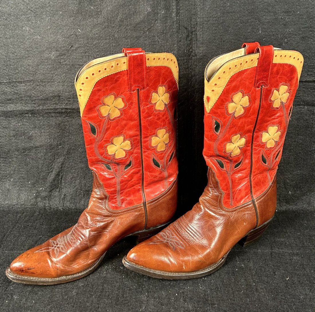 Vintage Leather Stitched Cloverleaf Cowboy Boots (1 of 12)
