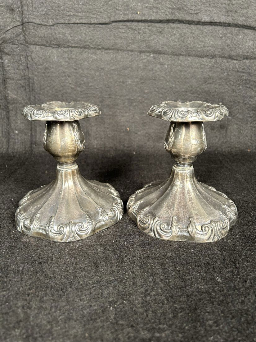 Pair of Heavyweight Silver Plate Candle Holders (1 of 5)