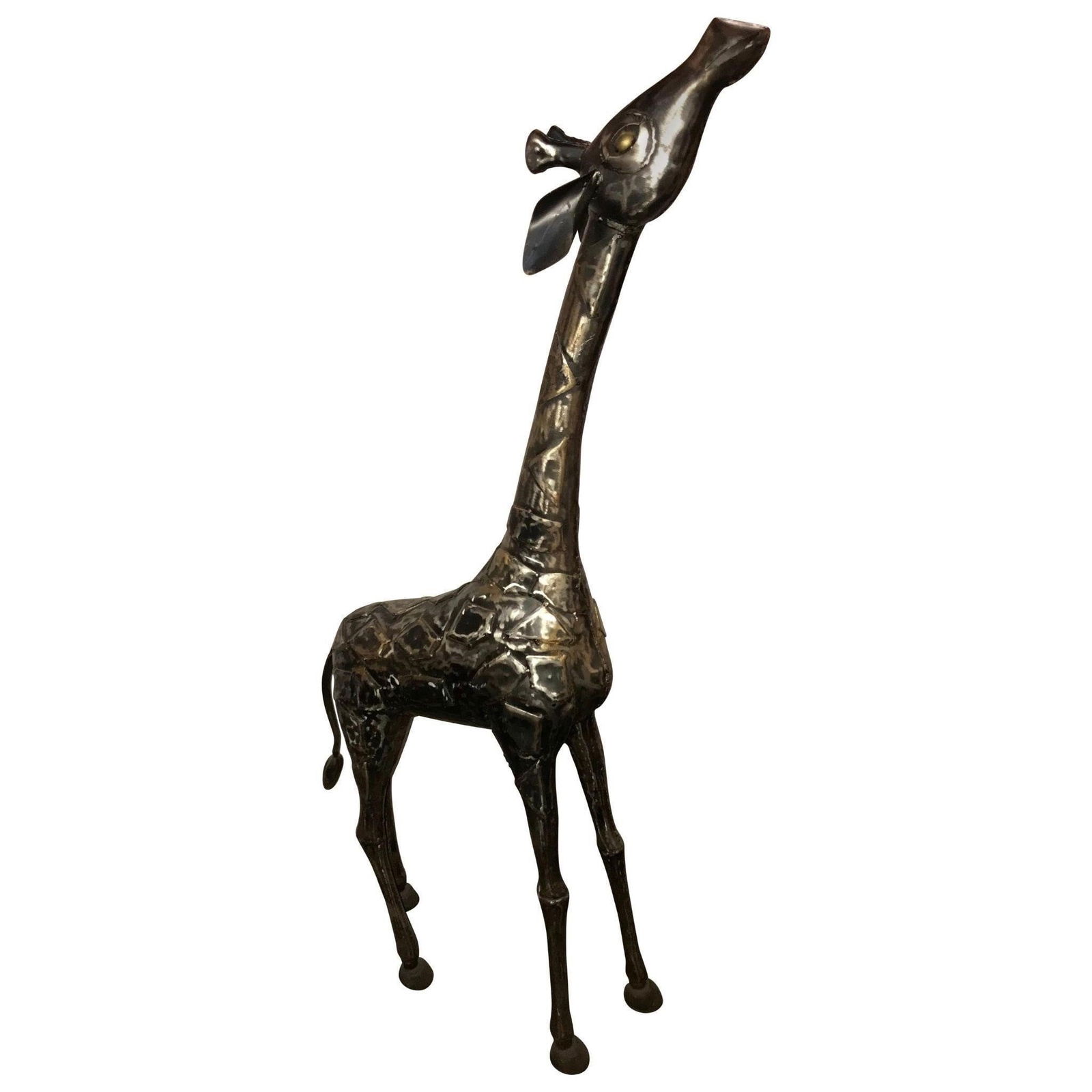 Wrought Iron and Brass Life-sized Baby Giraffe: Wrought iron and brass life-sized baby giraffe. Finely detailed and simply adorable is this over four foot tall baby giraffe.Dimensions: Height: 50.5 in (128.27 cm)Width: 19 in (48.26 cm)Depth: 8.5 in