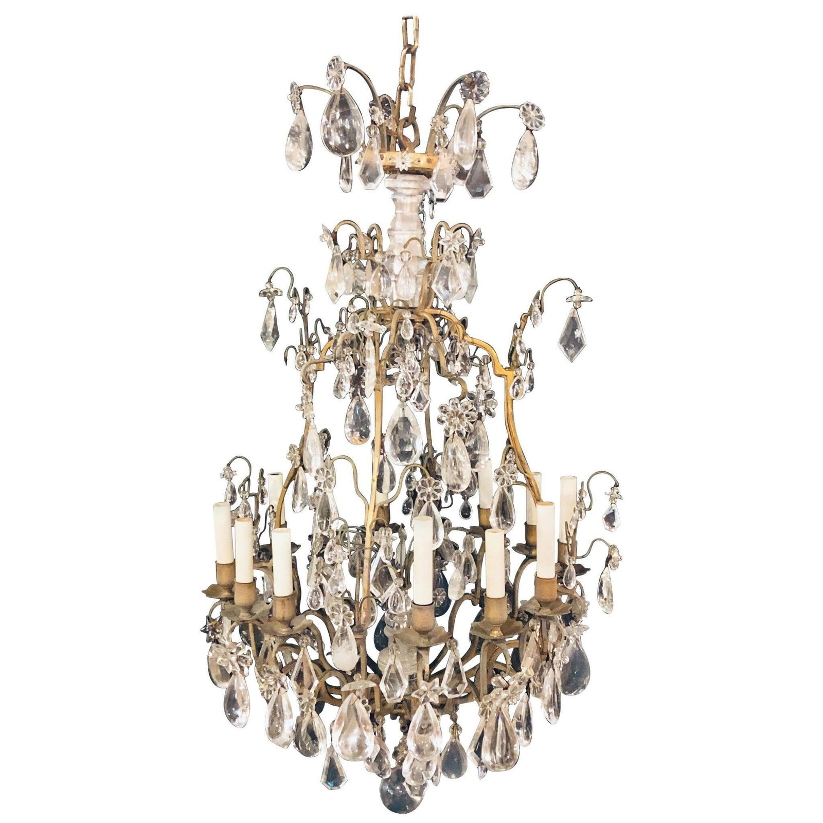 19th-20th Century Louis XVI Style 12 Light Bronze: Fine 19th-20th century Louis XVI style 12 light bronze and rock crystal chandelier. Spectacular in a word. This Fine chandelier has recently been removed from a New Cannan Ct Mansion. The bronze frame