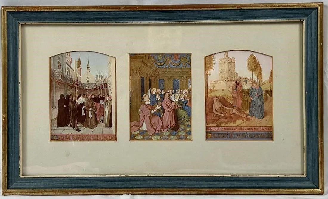 Fouquet, Jean. Three Illuminated Manuscripts.: Jean Fouquet (1420 - 1481). Three Religious Scenes Framed and Matted. These three illuminated manuscripts are exquisitely portraying the Northern Renaissance in Fouquets detail and artistic style. Fou