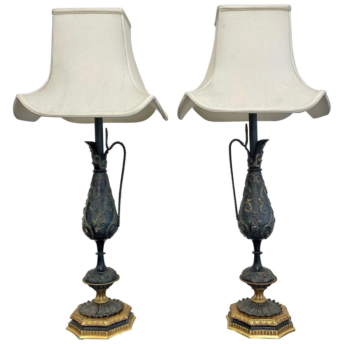 Pair of Bronze and Metal Urn Form Table Lamps (1 of 6)