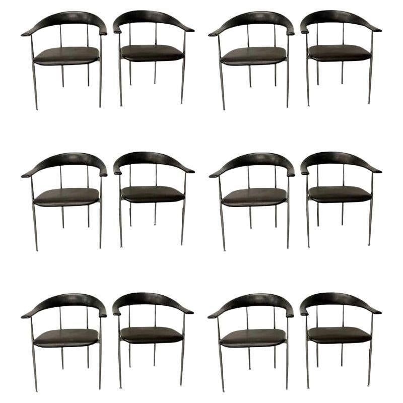 Set of Twelve Black & Chrome Italian Dining, Arm (1 of 6)