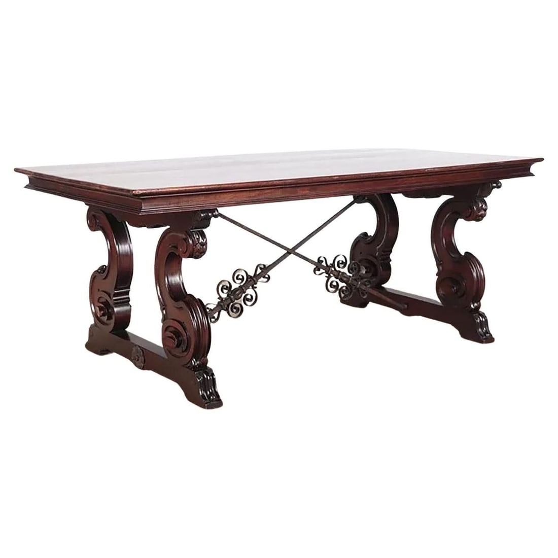 Jacobean Carved Mahogany Trestle / Dining Table (1 of 6)