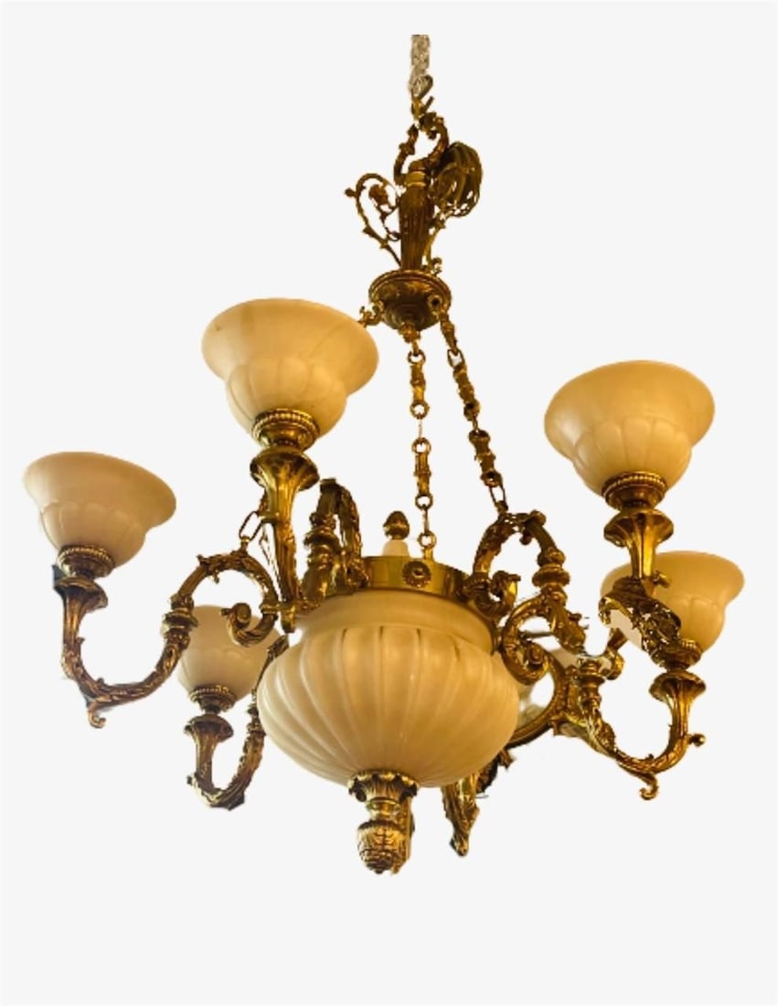 Bronze and Alabaster Chandelier having Six Lights (1 of 12)