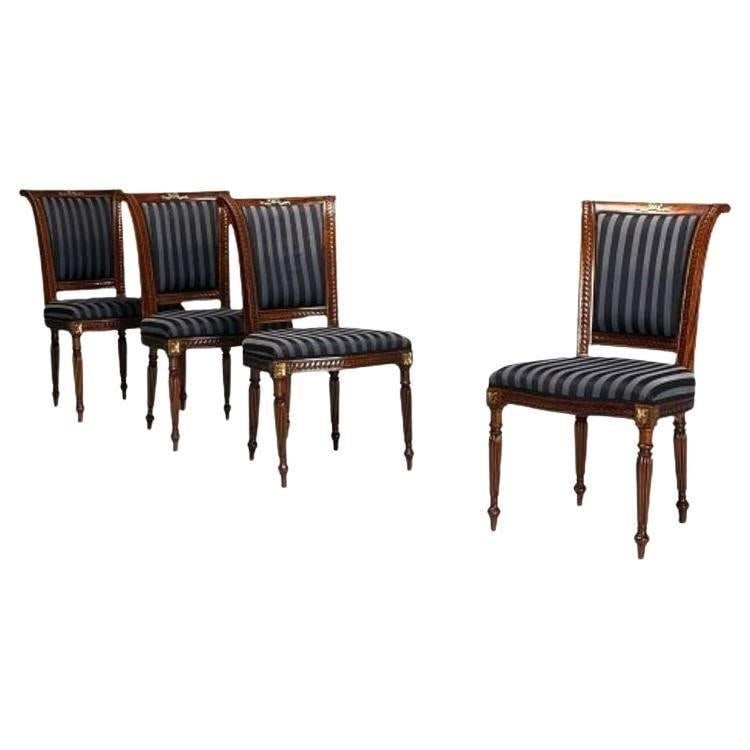 Louis XVI, Dining Chairs, Walnut, Navy Fabric (1 of 6)