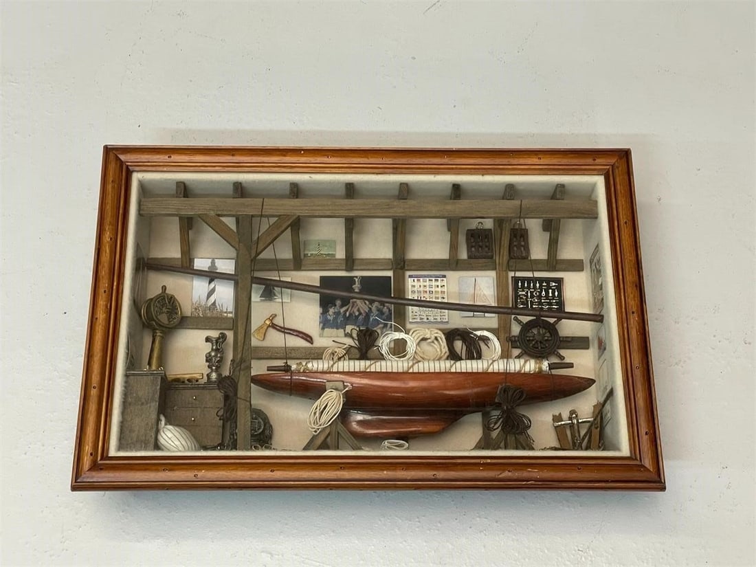 A miniature nautical group in a shadowbox frame (1 of 4)