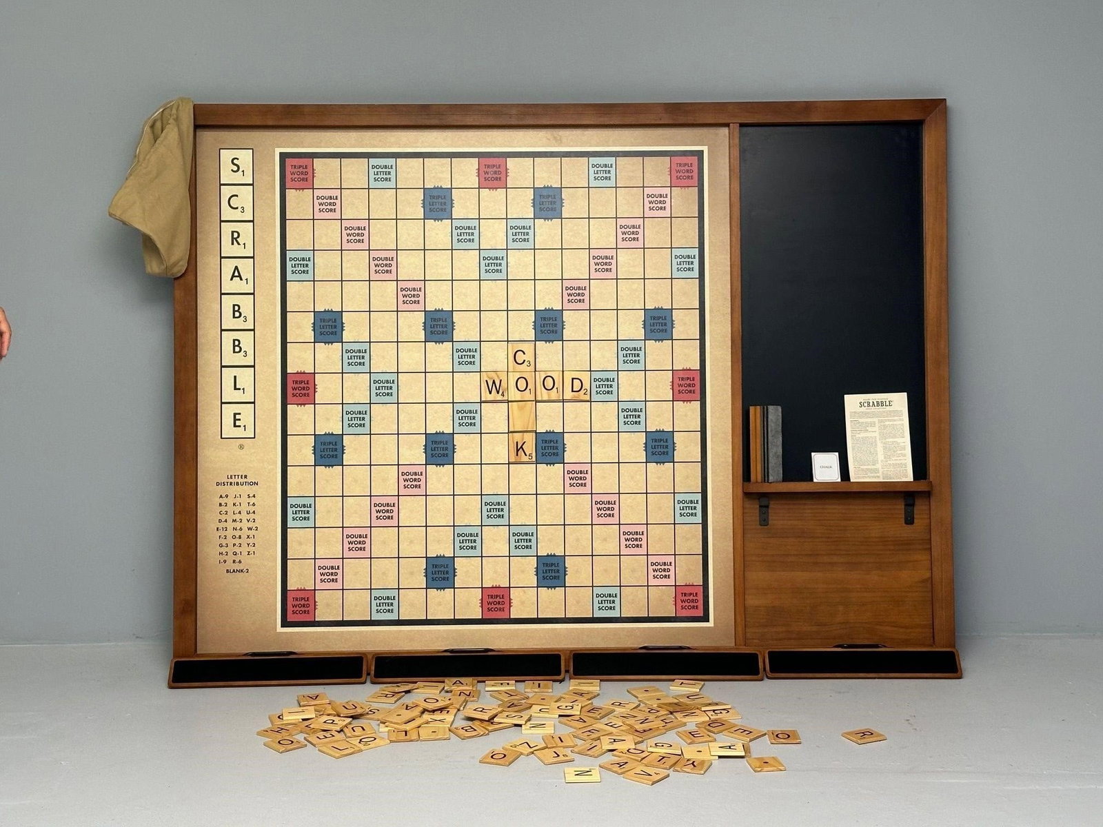 Lifesize Modern Scrabble Board: Lifesize Modern Scrabble Board having magnetic letters.