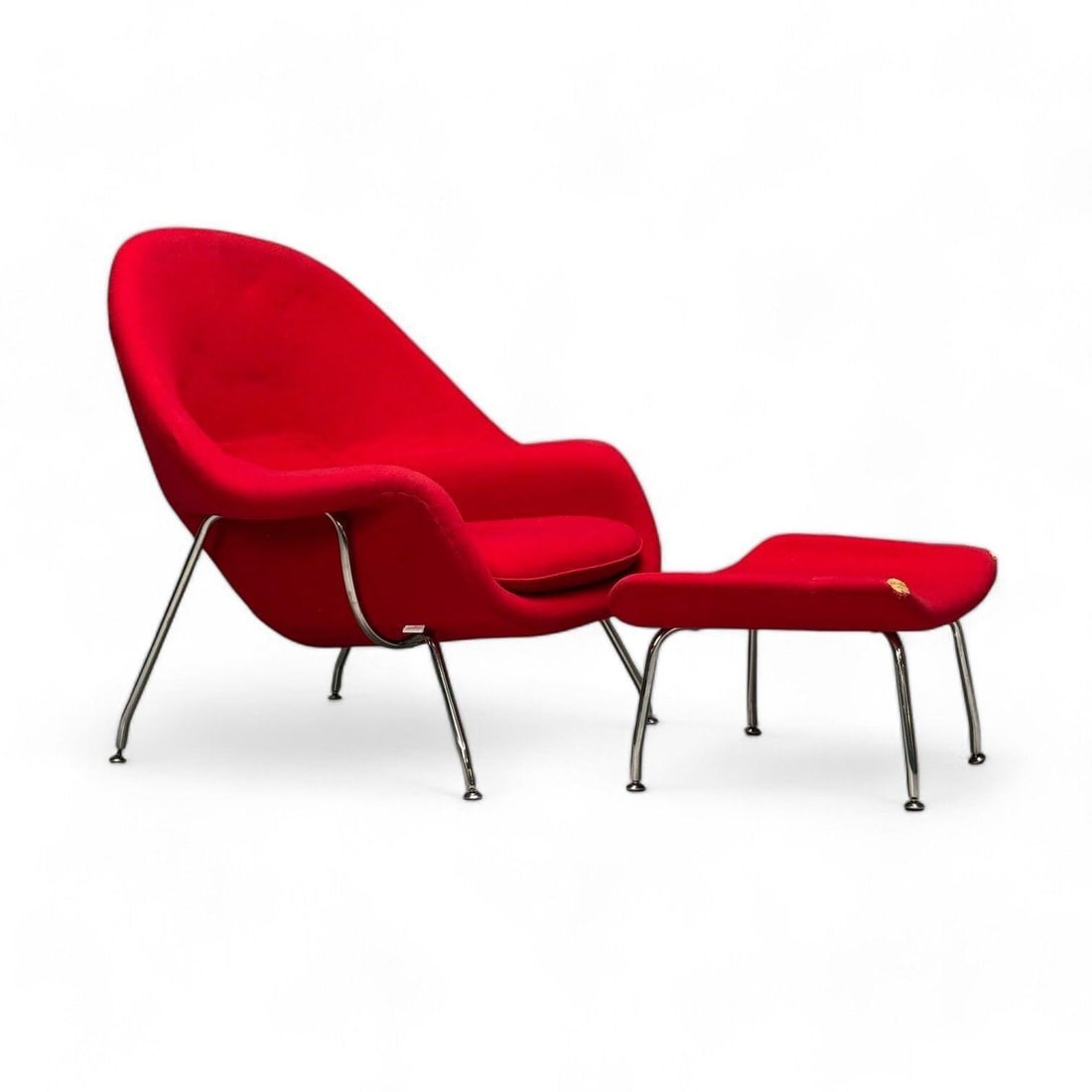 Eero Sarinen Style Womb Chair in Red Fabric: Mid Century Modern Womb Chair and OttomanChair H 37 W 39 D 32Ottoman H 15 W 25.5 D 21