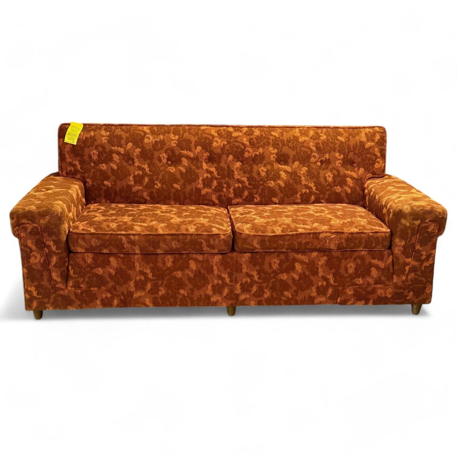Mid-Century Modern Sofa in Aztec Print Fabric: H 31 W 77 D 36 SH 18