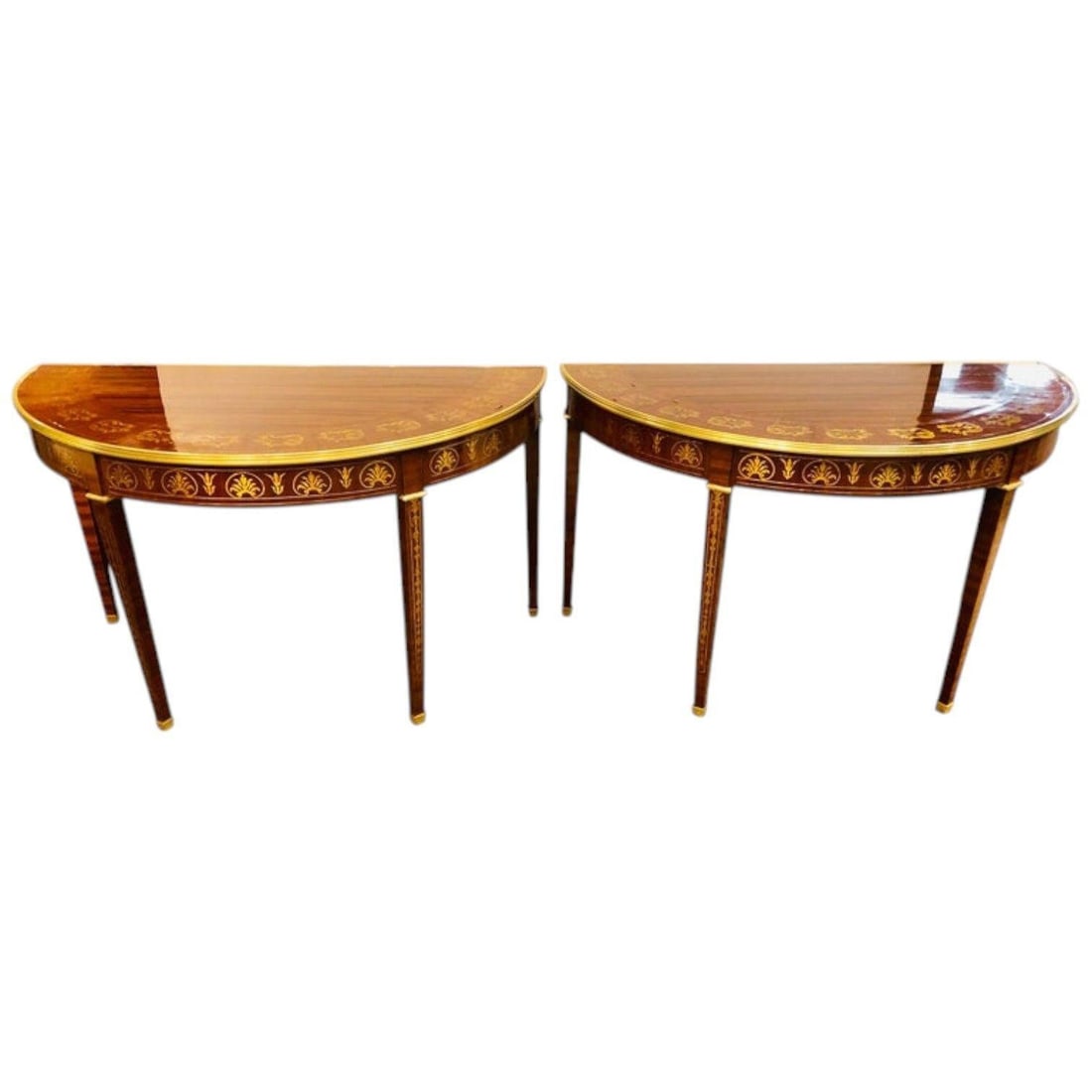 Pair of Boule Inlaid Demilune Consoles (1 of 5)