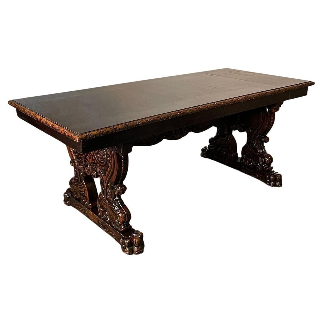 Renaissance Carved Dining Center Table, Dolphin (1 of 6)