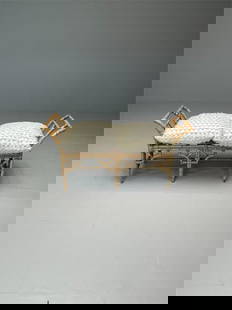 Bamboo Bench w Cushions: From a fine Rye NY Estate 26H. 52 W. 17.5D. SH 22