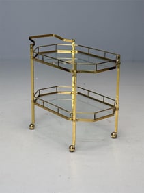 Brass Double Glass Shelve Tea Cart on Rollers