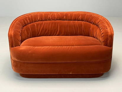 Comfort Design Velour Settee, Mid Century Modern: A comfort design sofa, loveseat or settee. Mid-century modern.Height: 29.5 inches Width: 54 inches Depth: 32 Seat Height:19 inchesFrom a fine Rye NY Estate. Good condition