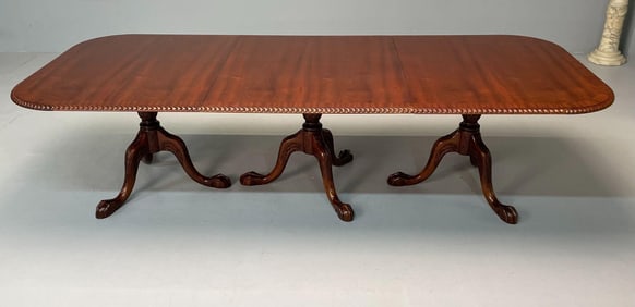 Chippendale Triple Pedestal Mahogany Dining Table
