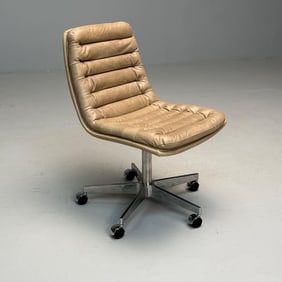 Mid Century Leather Office Chair, Chrome