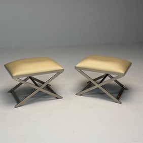 Pair of Leather X Benches Mid Century Modern