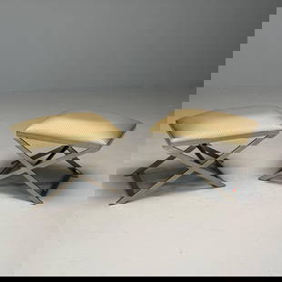 Pair of Leather X Benches Mid Century Modern: H 17.5 w 24 d 18 From a fine Rye NY Estate