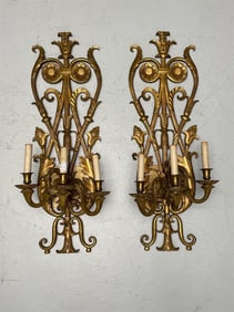 Pair of Large Gilt Metal Wall Sconces
