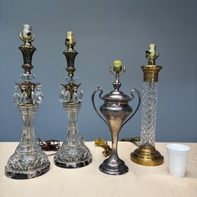 Lot of Three Crystal and One Silver Trophy Lamps