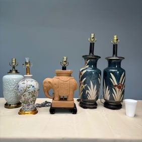 Five Eastern Influence Table Lamps, One Pair