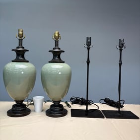 Two Pair of Table Lamps, One Giacometti Style