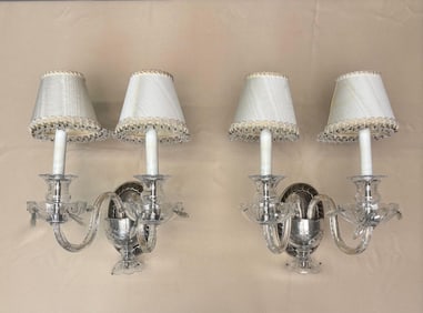 Pair of Crystal Wall Sconces, Silver Plated Backs