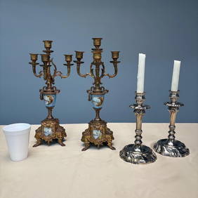 One Pair Sevres Style Candelabra, One Pair Plated (1 of 5)