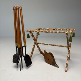 Fireplace Tools and Floral Folding Stand