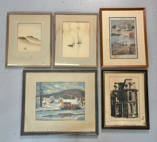 Group of Five Watercolor, Prints, Drawings
