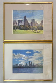 Pair of Signed Dated Watercolors Drawings, Boston Commons