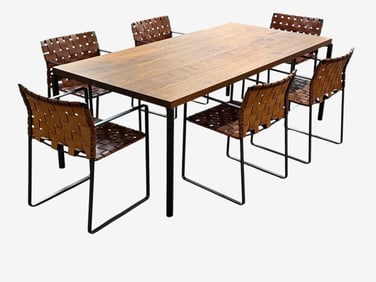 Table and Six Leather Bound Chairs