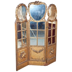 French Three-Panel Mirrored Folding Screen