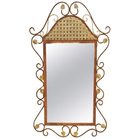 Rustic Metal Wall Mirror with Scrollwork Design
