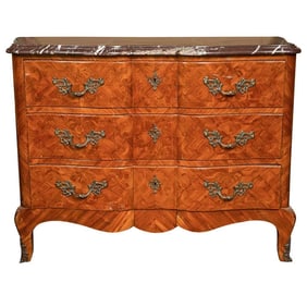 French Louis XV Tulipwood Commode, Marble Top